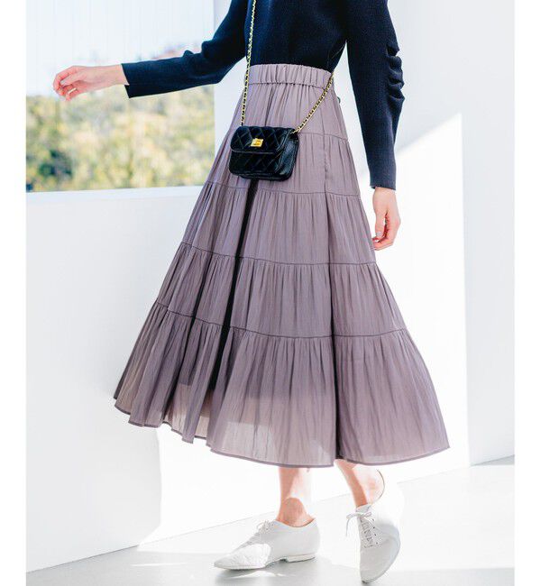 組曲「ギャザーライトデシン ティアードスカート」|スカート|グレー系
