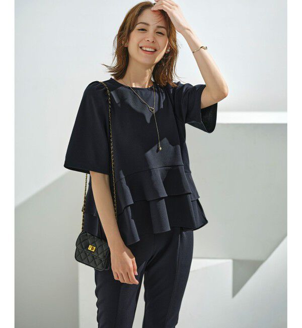 組曲「【接触冷感・吸湿・UVカット】ジョーゼットジャージーフリルブラウス」|シャツ・ブラウス|ネイビー系9