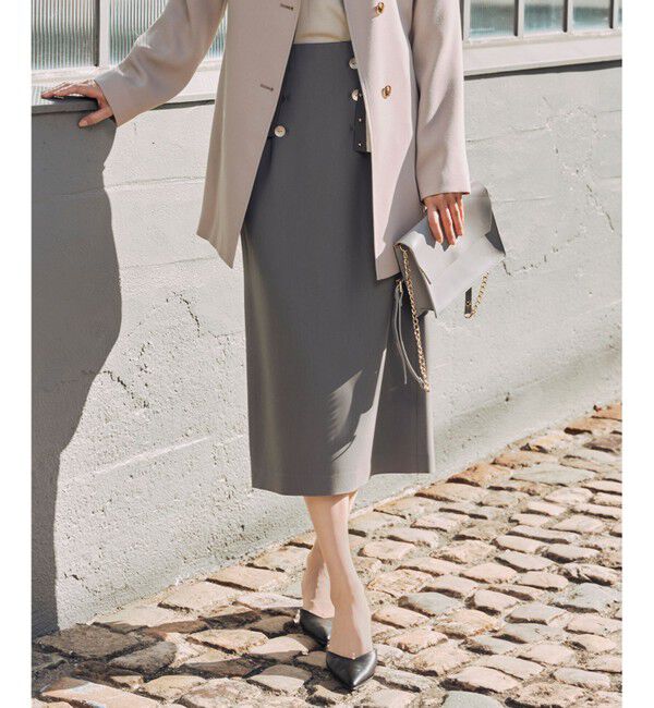 自由区「【洗える】オックスストレッチストレート スカート」|スカート|グレー