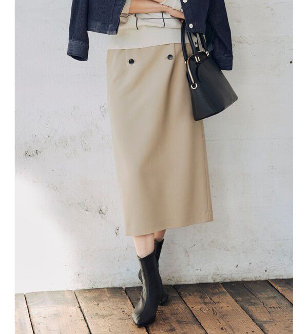 自由区「【洗える】オックスストレッチストレート スカート」|スカート|ベージュ