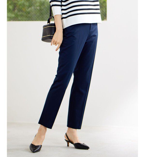 自由区「【接触冷感・洗える】コットンサテンストレッチテーパード パンツ」|その他|ネイビー