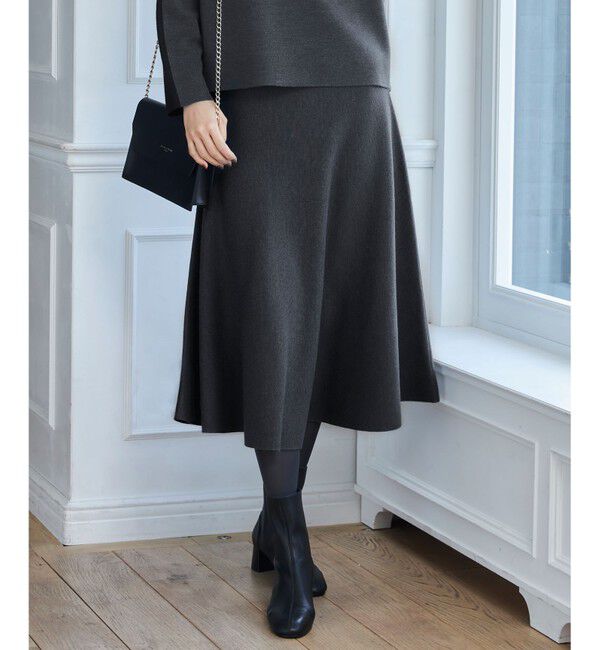 自由区「【セットアップ対応・洗える】ウールミラノニット スカート」|スカート|チャコール