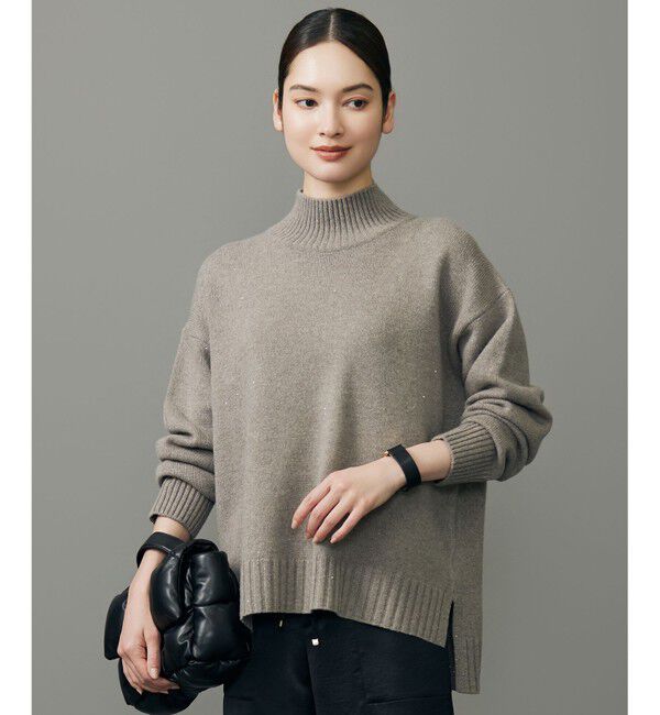 自由区「ウールカシミヤブレンドスパンコールハイネック ニット」|ニット・セーター|モカ