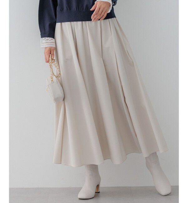 23区「【洗える】ブライトタフタ ギャザー スカート」|スカート|ベージュ系