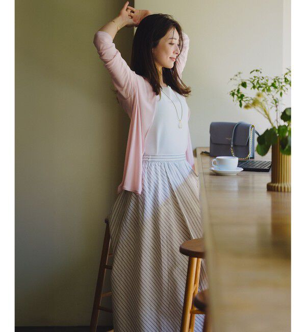 23区「【洗える】リネンコットンストライプ ギャザー スカート」|スカート|