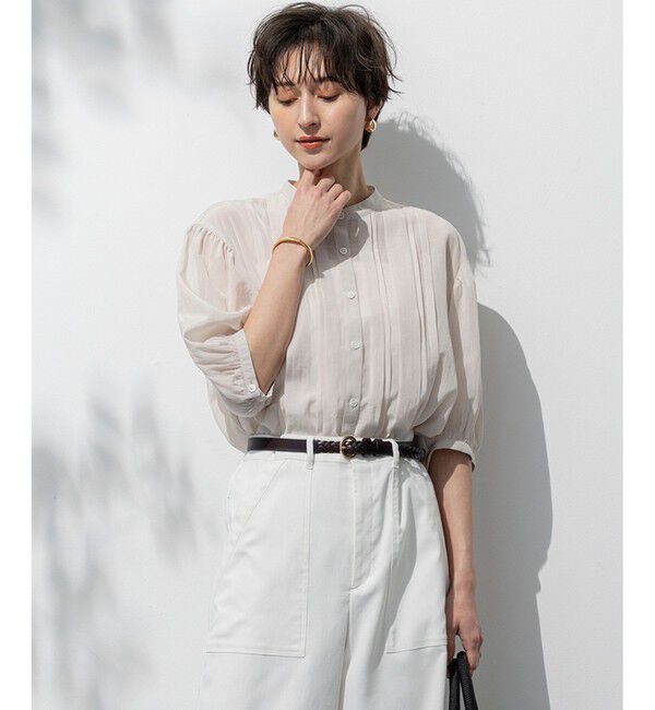 23区「【接触冷感/速乾性/洗える】エアリーブライトローン タック ブラウス」|シャツ・ブラウス|ベージュ系