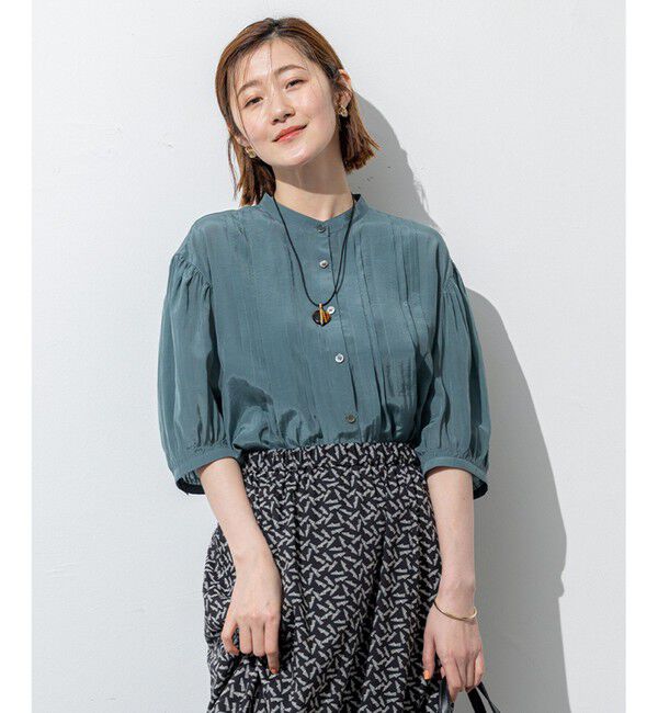 23区「【接触冷感/速乾性/洗える】エアリーブライトローン タック ブラウス」|シャツ・ブラウス|セージ系