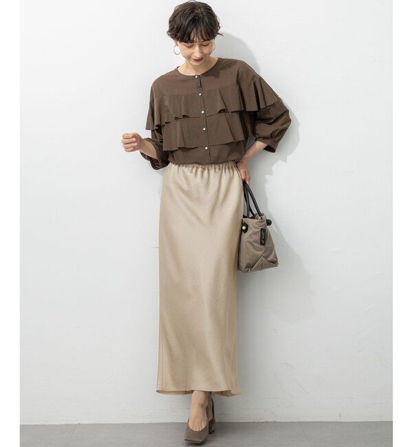 23区「【洗える】テクスチャーサテン ナロー スカート」|スカート|