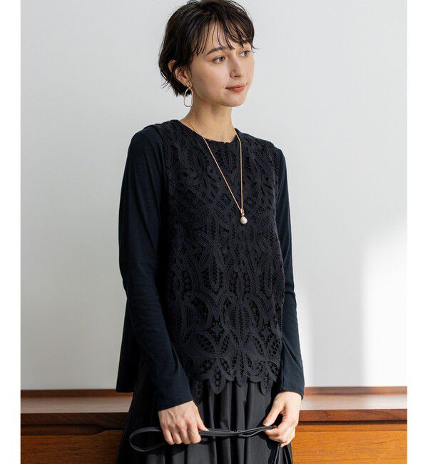 23区「エンブロイダリーレース ニットベスト」|ベスト・ジレ|ネイビー系