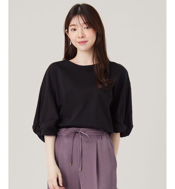 any SiS「シルケットスムースツイストスリーブ カットソー」|Tシャツ・カットソー|ブラック