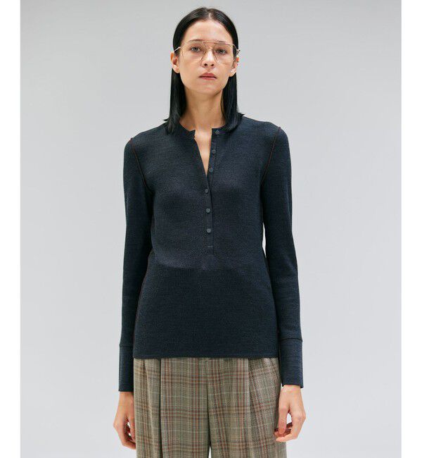 BEIGE,「【洗える・GISELe 10月号掲載】FORD / ウール配色メローヘンリーネックカットソー」|Tシャツ・カットソー|Charcoal