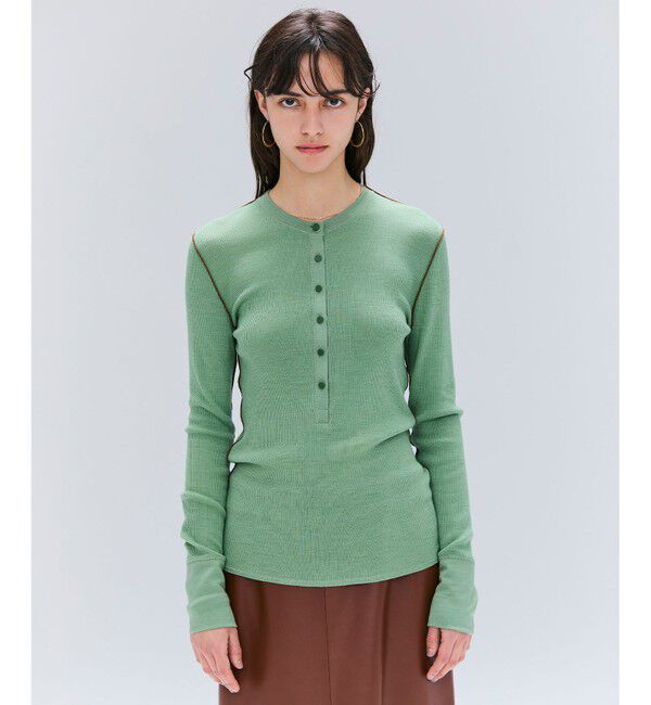 BEIGE,「【洗える・GISELe 10月号掲載】FORD / ウール配色メローヘンリーネックカットソー」|Tシャツ・カットソー|Sage