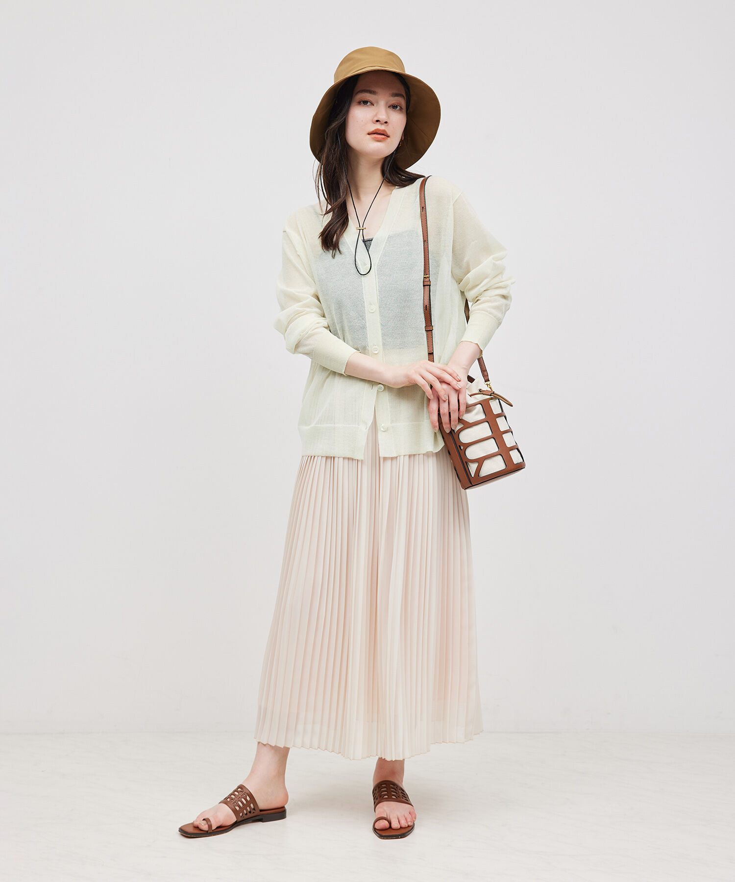 ROPE「【洗える】シアーVネックカーディガン」|カーディガン|