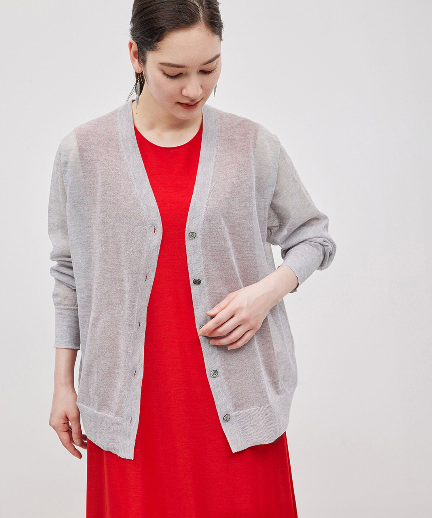 ROPE「【洗える】シアーVネックカーディガン」|カーディガン|