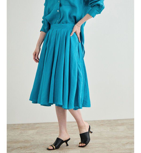 ROPE「【洗える】ヨーロピアンリネンフレアスカート/一部セットアップ対応」|スカート|ターコイズ(49)