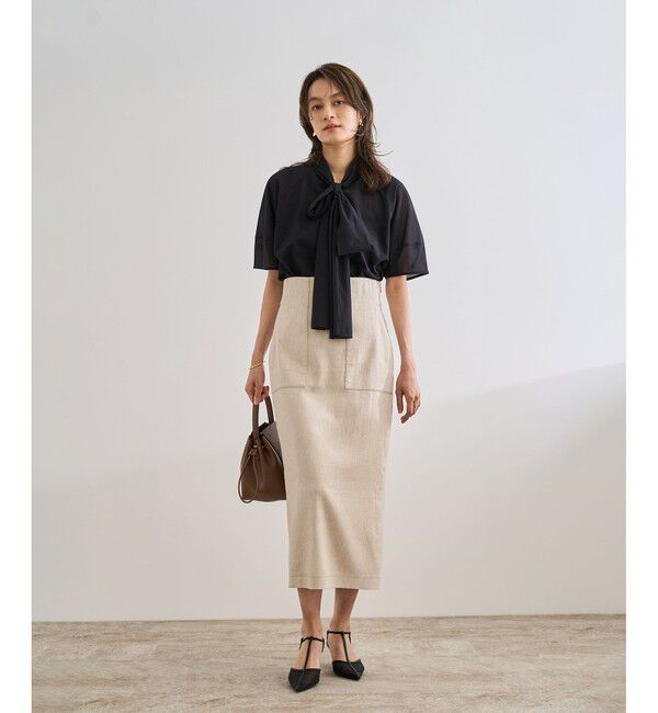 ROPE「【洗える】サテンリネン ポケット付きタイトスカート【34サイズ/J'aDoRe・店舗限定】/25SS」|スカート|