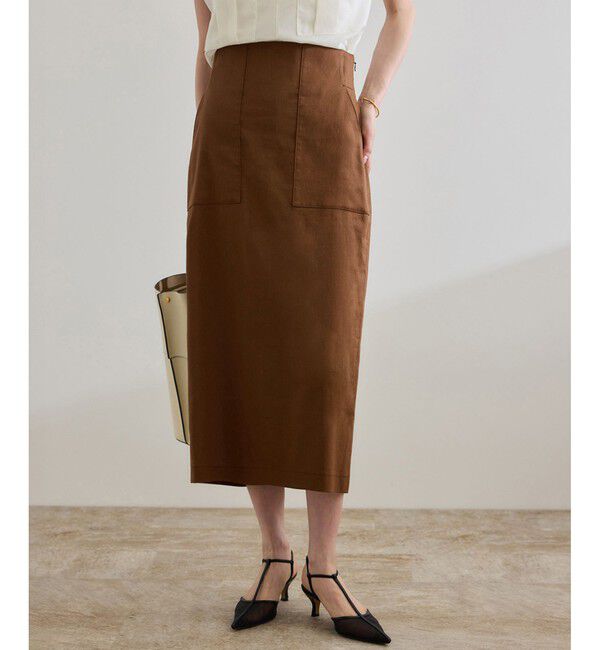 ROPE「【洗える】サテンリネン ポケット付きタイトスカート【34サイズ/J'aDoRe・店舗限定】/25SS」|スカート|