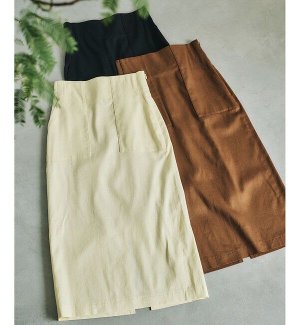 ROPE「【洗える】サテンリネン ポケット付きタイトスカート【34サイズ/J'aDoRe・店舗限定】/25SS」|スカート|