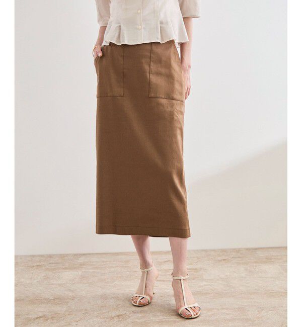 ROPE「【洗える】サテンリネン ポケット付きタイトスカート【34サイズ/J'aDoRe・店舗限定】/25SS」|スカート|ブラウン系(22)