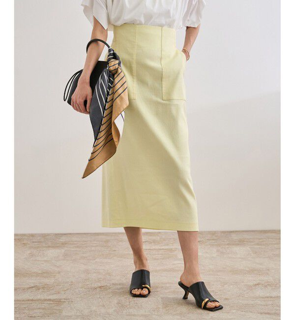 ROPE「【洗える】サテンリネン ポケット付きタイトスカート【34サイズ/J'aDoRe・店舗限定】/25SS」|スカート|イエロー(80)