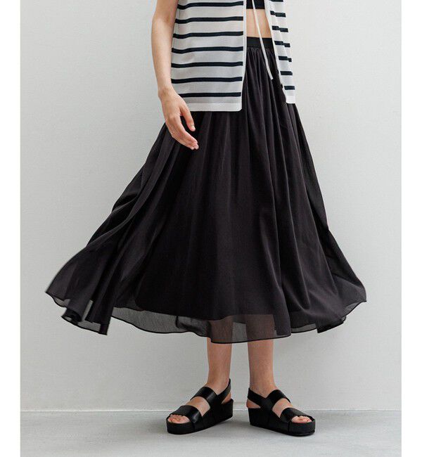 ROPE「【洗える】コットンシルクスカート」|スカート|ブラック(01)