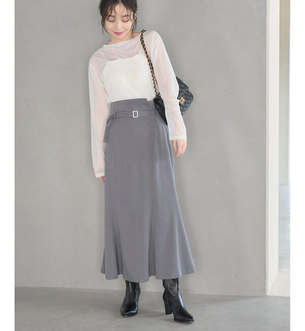 VIS「【防シワ】パウダリーツイルマーメイドスカート」|スカート|