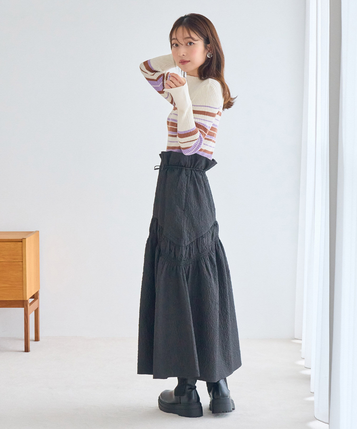 VIS「ぽこぽこドロストジャガードスカート」|スカート|