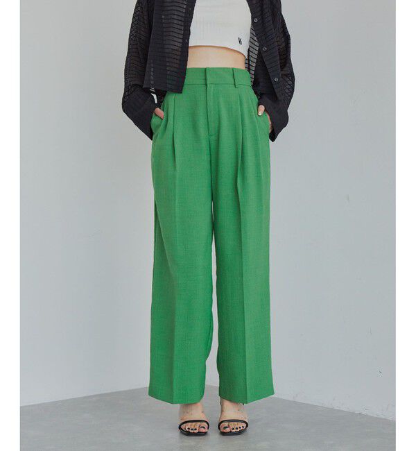 VIS「【美easy】リネンライクワンタックワイドスラックスパンツ【接触冷感/洗える】」|スラックス|