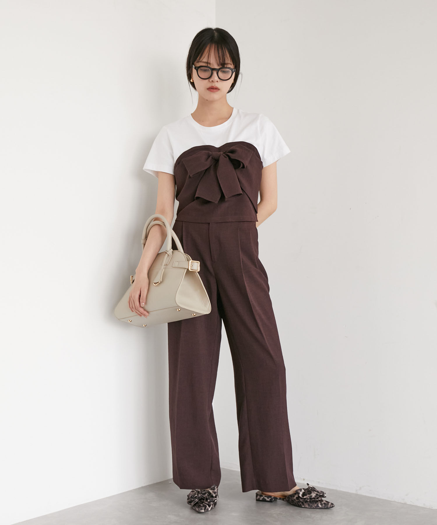 VIS「【美easy】リネンライクワンタックワイドスラックスパンツ【接触冷感/洗える】」|スラックス|