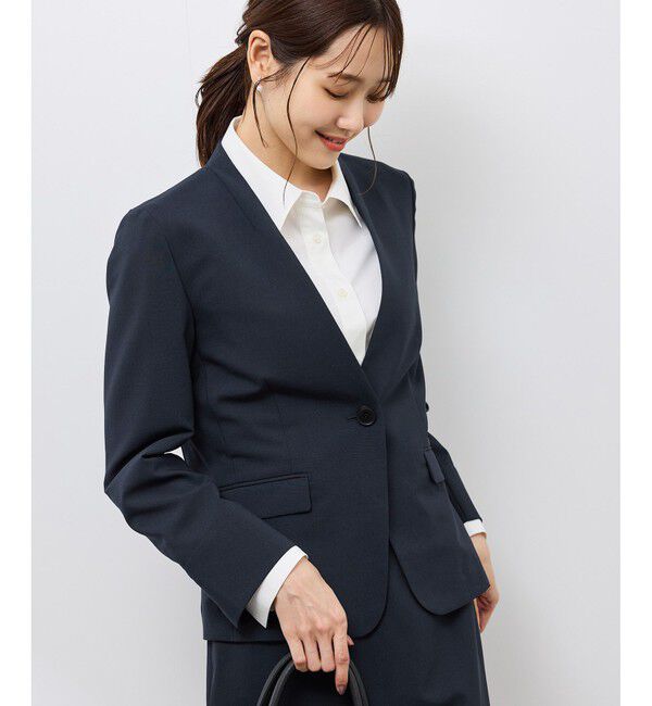 Rope&rsquo;Picnic「【UV対応】【リネンライク・シリーズ】ノーラペルジャケット/通勤・セットアップ対応」|ノーカラージャケット|