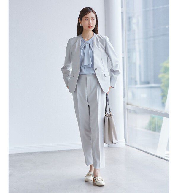 Rope&rsquo;Picnic「【UV対応】【リネンライク・シリーズ】ノーラペルジャケット/通勤・セットアップ対応」|ノーカラージャケット|