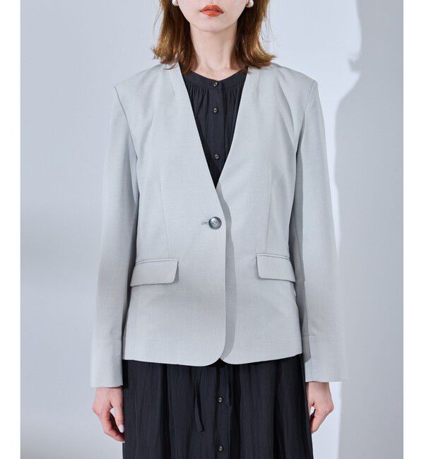 Rope&rsquo;Picnic「【UV対応】【リネンライク・シリーズ】ノーラペルジャケット/通勤・セットアップ対応」|ノーカラージャケット|