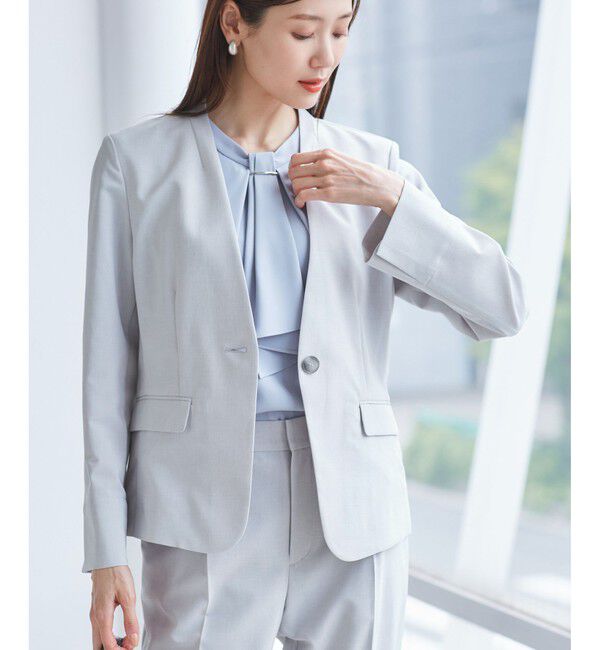 Rope&rsquo;Picnic「【UV対応】【リネンライク・シリーズ】ノーラペルジャケット/通勤・セットアップ対応」|ノーカラージャケット|