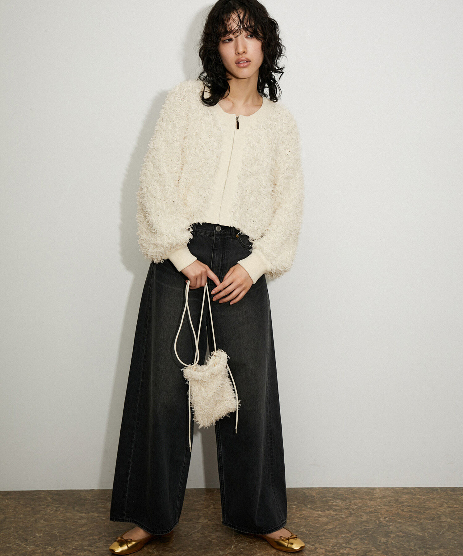 ADAM ET ROPE'「フリンジニットブルゾン」|カーディガン|