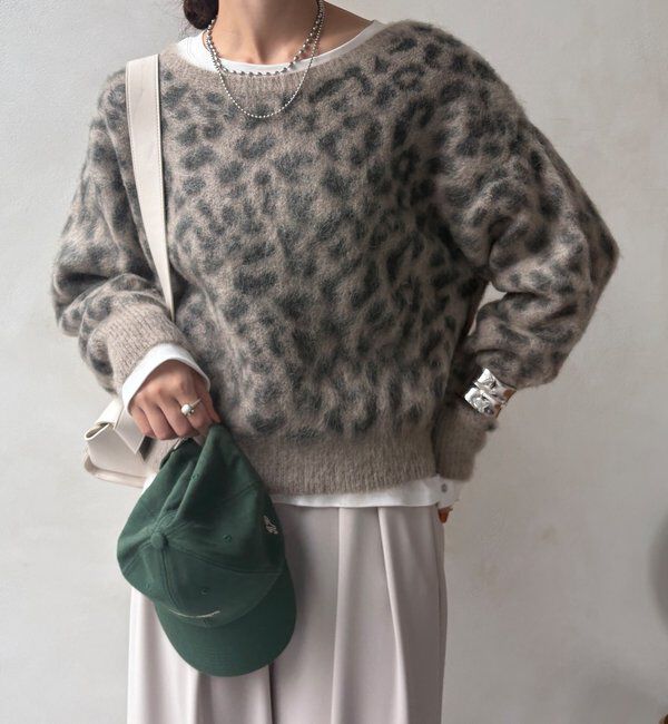  「レオパード柄起毛ニット」|ニット・セーター|グレージュ