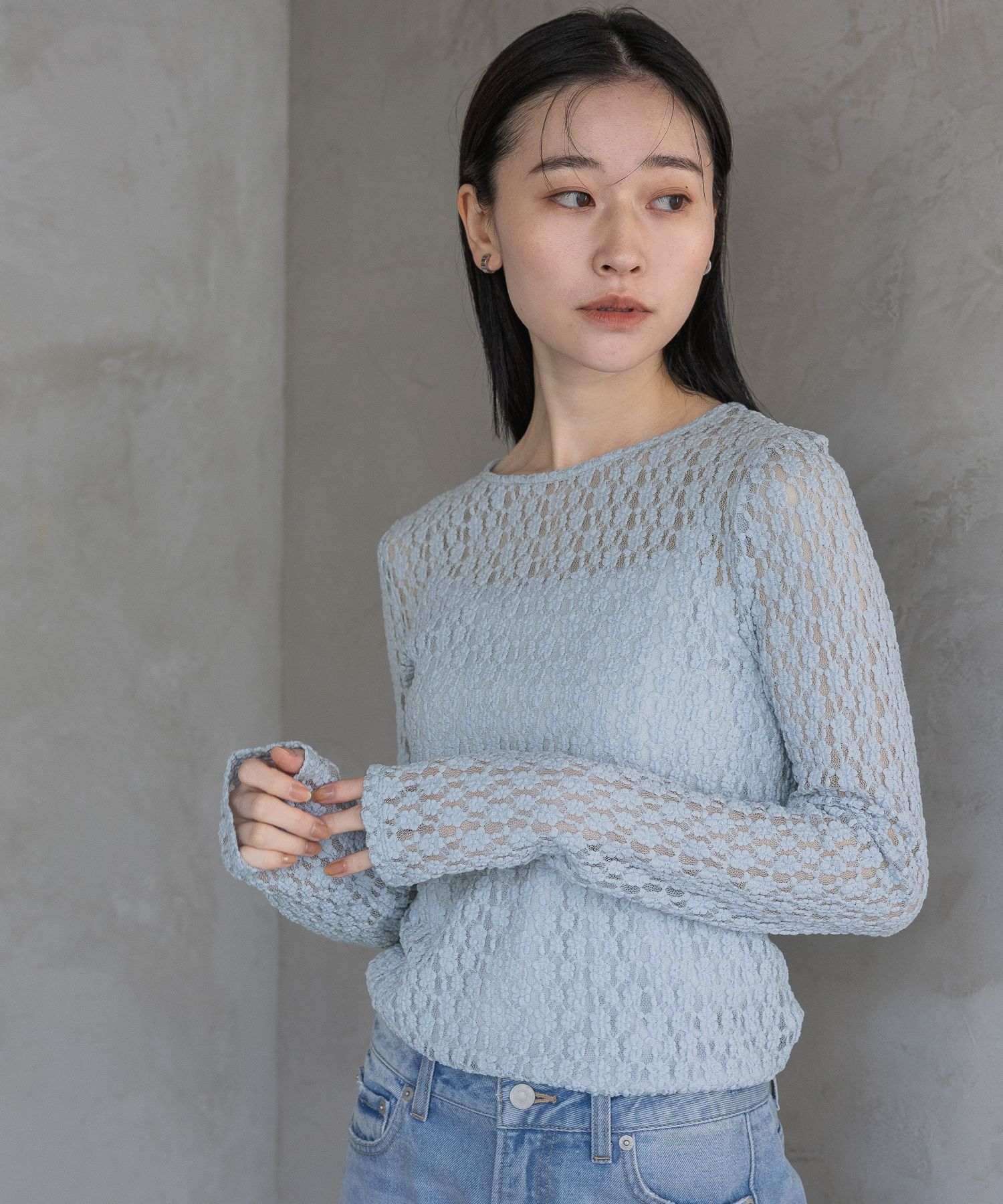 A part by 「レースカット_長袖」|Tシャツ・カットソー|ライトブルー