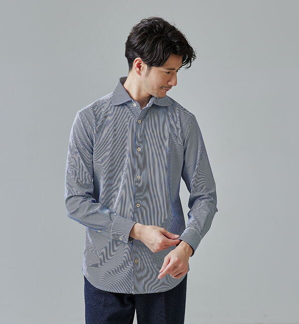 ABAHOUSE「【FLEX SHIRTS】マルチストレッチ ナローストライプ シャツ」|シャツ・ブラウス|ネイビー