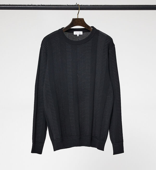 ABAHOUSE「ジオメトリック ストライプ プルオーバーニット」|ニット・セーター|ブラック