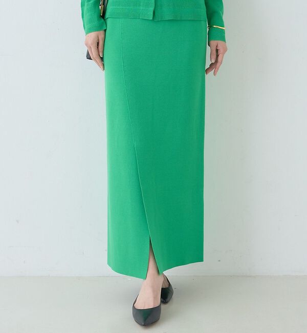Rouge vif「【セットアップ対応】ミラノリブニットスリットラップスカート【予約】」|スカート|グリーン