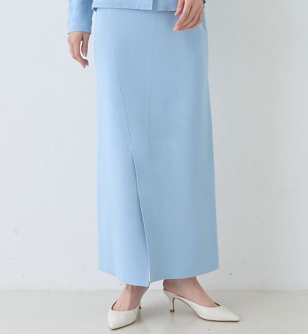 Rouge vif「【セットアップ対応】ミラノリブニットスリットラップスカート【予約】」|スカート|サックスブルー