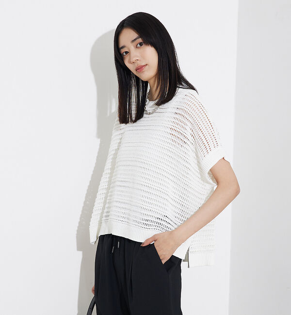 qualite「透かしガータースクエアニット」|Tシャツ・カットソー|オフホワイト