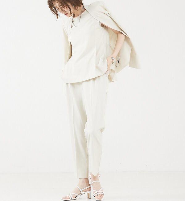 abahouse mavie「【エニデイカセット】ノーカラージャケット＆フレンチスリーブ・パンツセットアップ」|スーツ|アイボリー