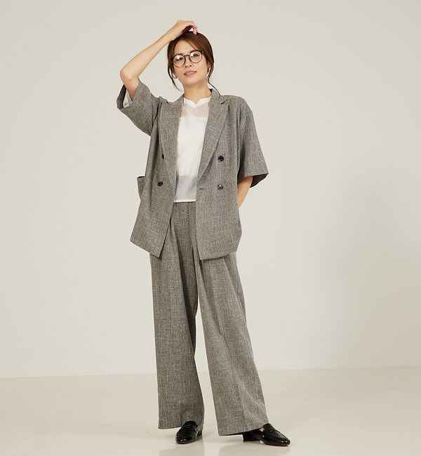 abahouse mavie「【大人気半袖ジャケットにセットアップ対応！】リネンライクタックワイドパンツ/WE」|その他|