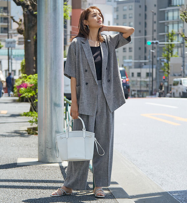 abahouse mavie「【WEB限定！2点セット】リネンライク半袖ジャケット&ストレートパンツセットアッ」|テーラードジャケット|