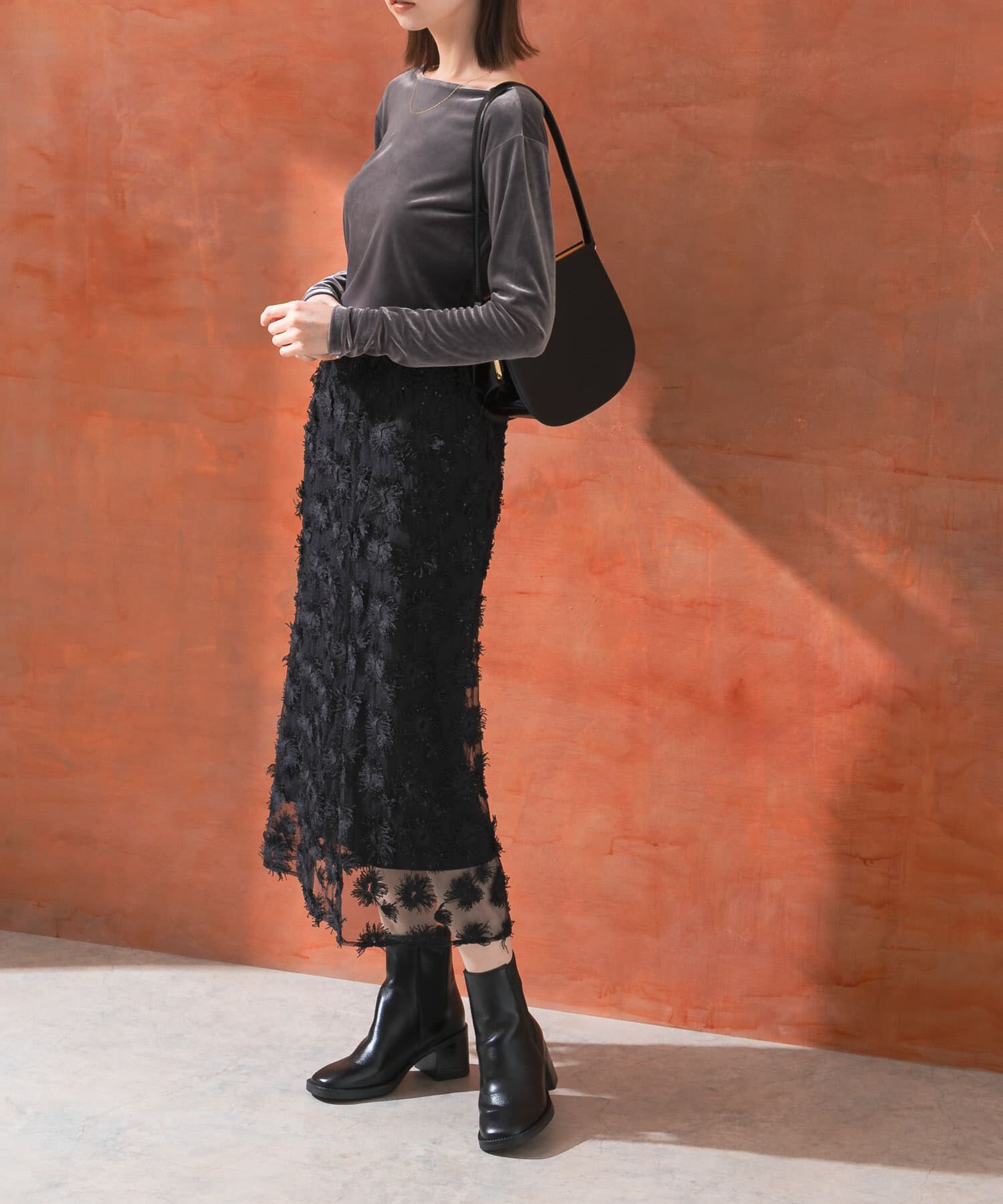 URBAN RESEARCH ROSSO「チュールフラワーレイヤードスカート」|スカート|ブラック