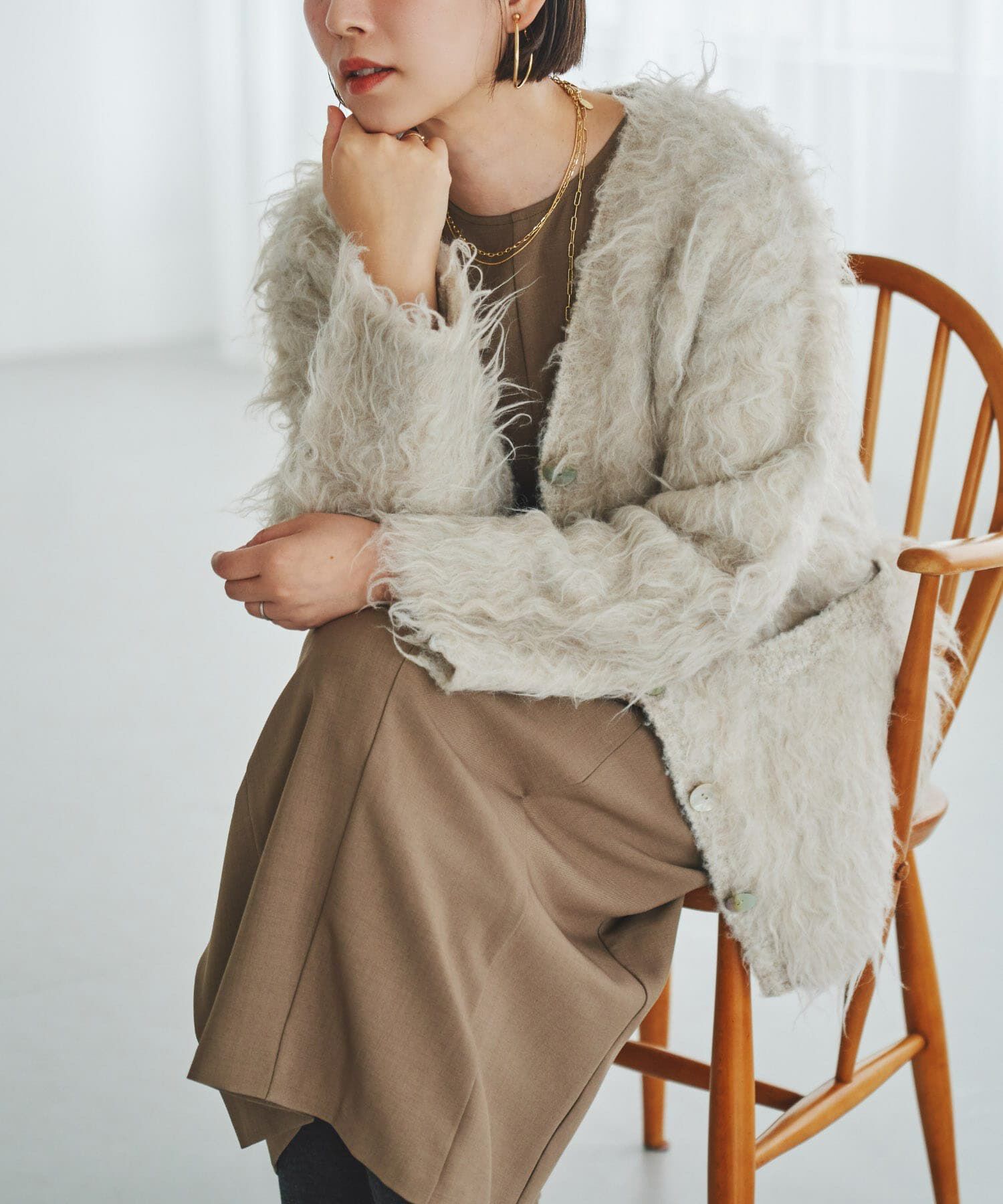 URBAN RESEARCH ROSSO「F by ROSSO　シープドッグシャギーカーディガン」|カーディガン|ベージュ系その他