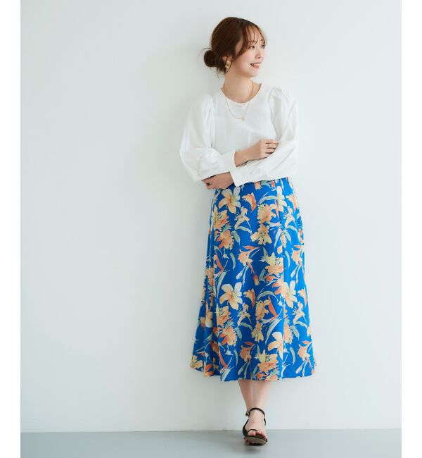 le.coeur blanc「《手洗い可能》カラービッグフラワーフレアスカート」|フレア|