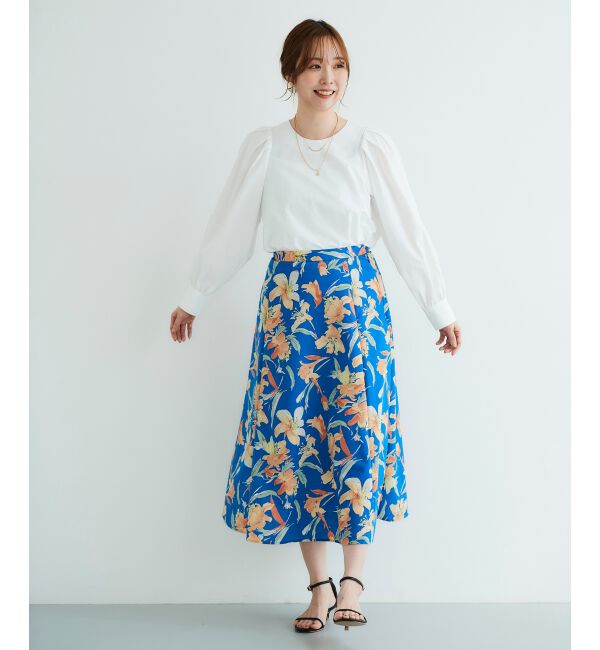 le.coeur blanc「《手洗い可能》カラービッグフラワーフレアスカート」|フレア|