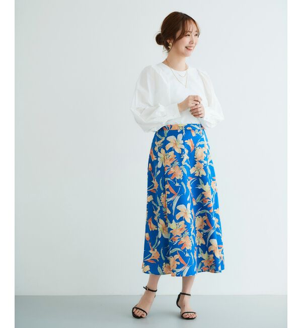 le.coeur blanc「《手洗い可能》カラービッグフラワーフレアスカート」|フレア|