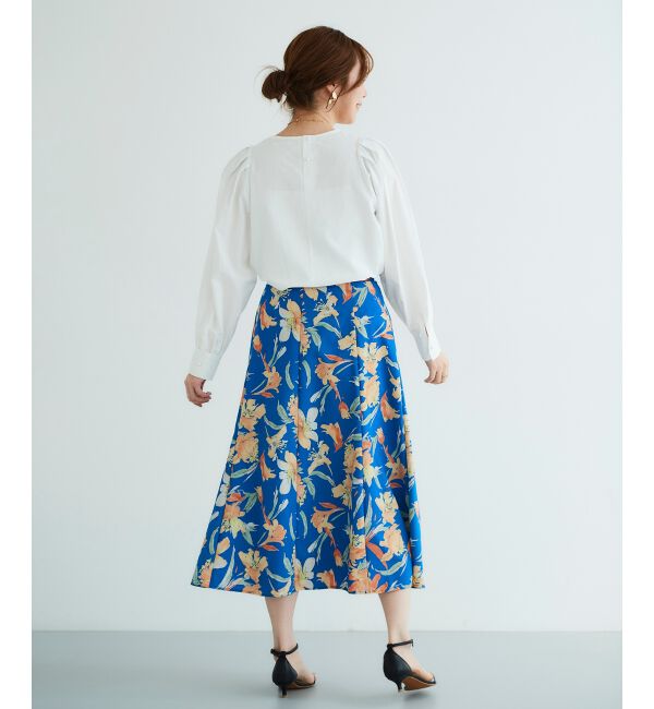 le.coeur blanc「《手洗い可能》カラービッグフラワーフレアスカート」|フレア|